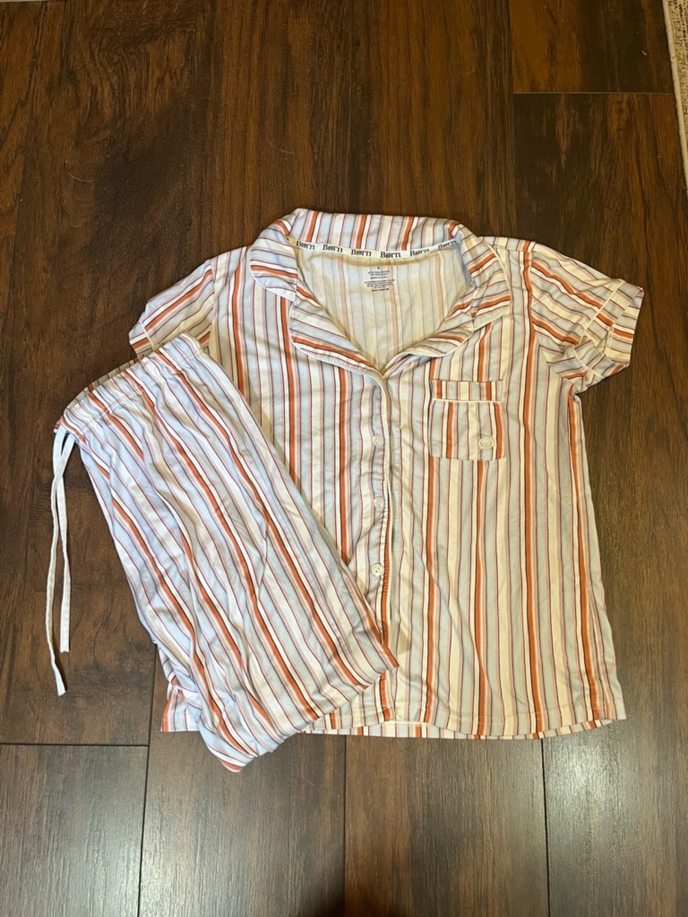 Born Women S Striped Short Sleeve Button Pajama Set Polyester Knit Lightweight